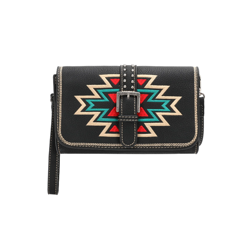 Montana West Black Southwestern Phone Wallet Crossbody