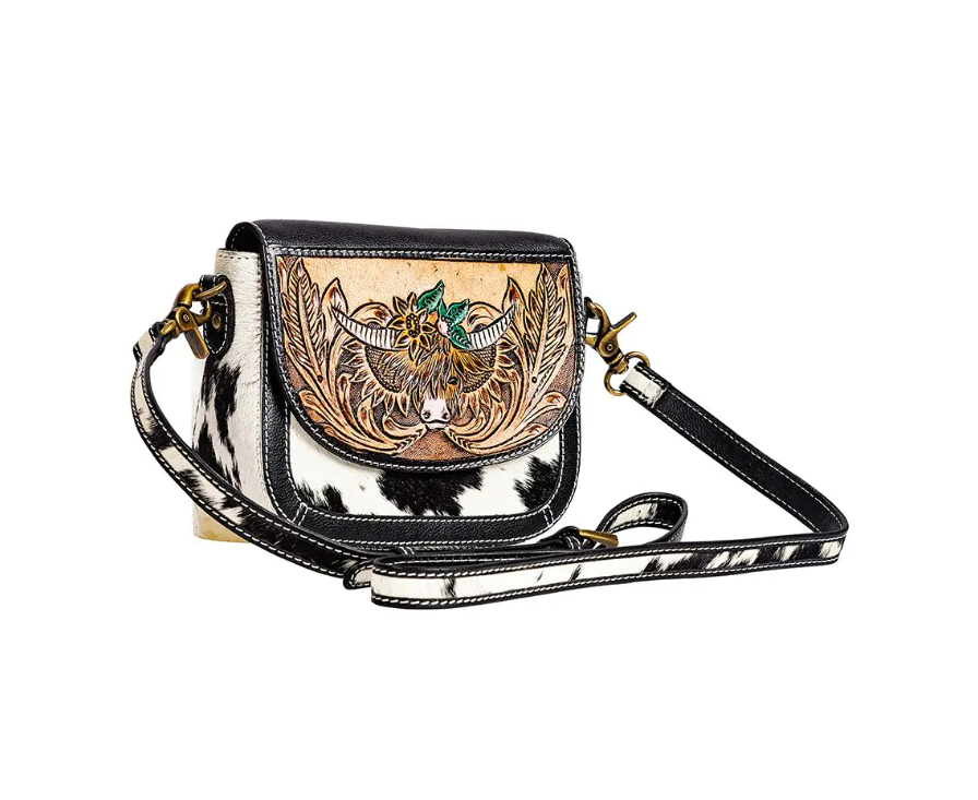 Bloomin' Steer Tooled Leather Crossbody Purse