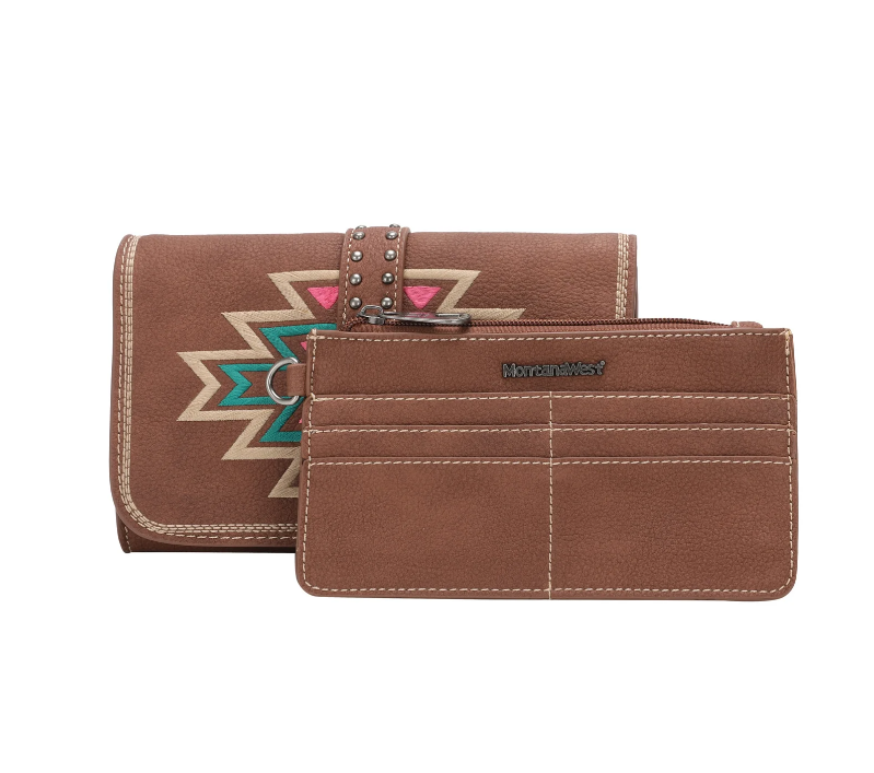Montana West Brown Southwestern Phone Wallet Crossbody