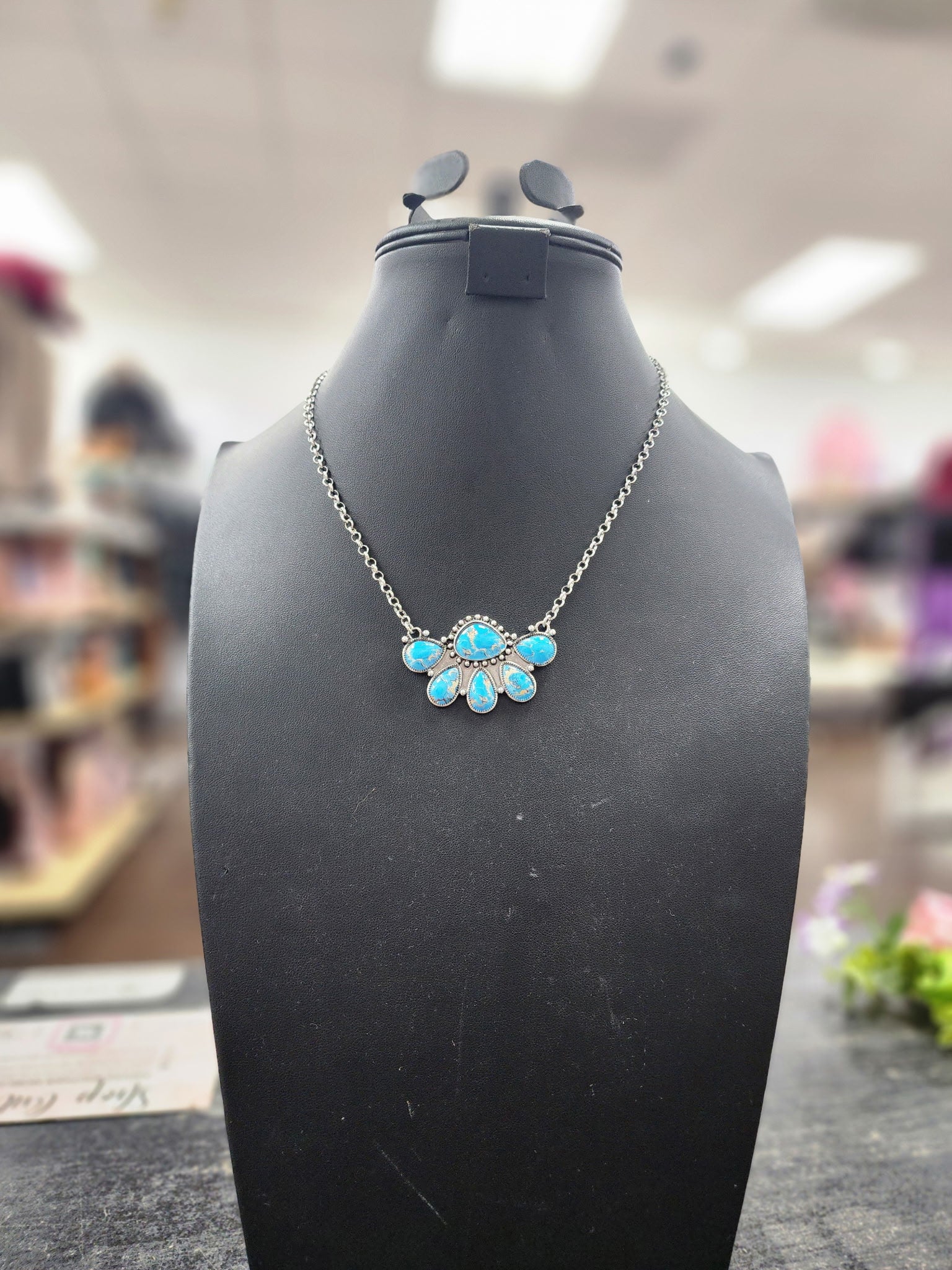 Turquoise Half Cluster Post Necklace