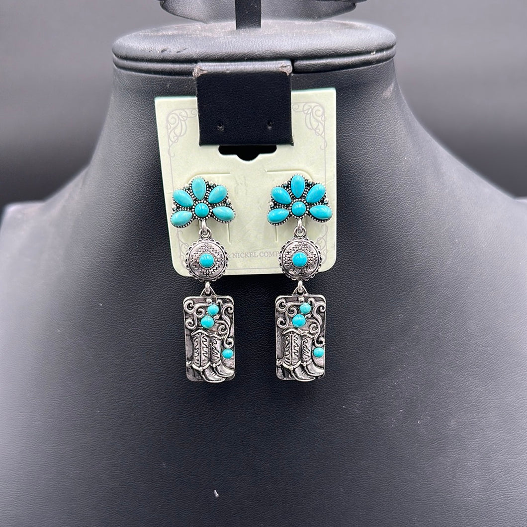 Turquoise Floral Boot Post Earrings