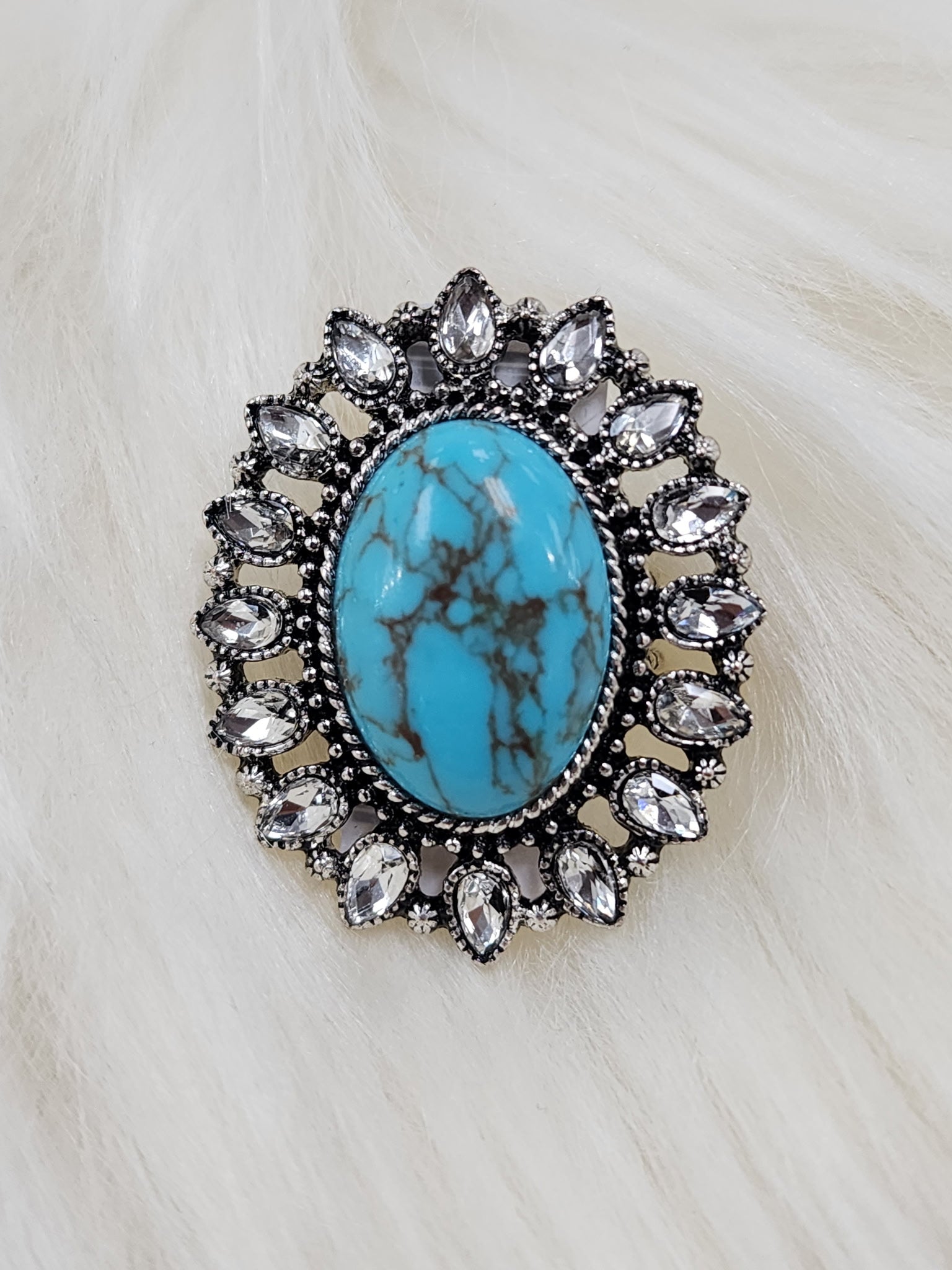 Turquoise Stone Crystal Cluster Cuff Ring