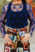 Sapphire Floral Long Sleeve Mesh Top