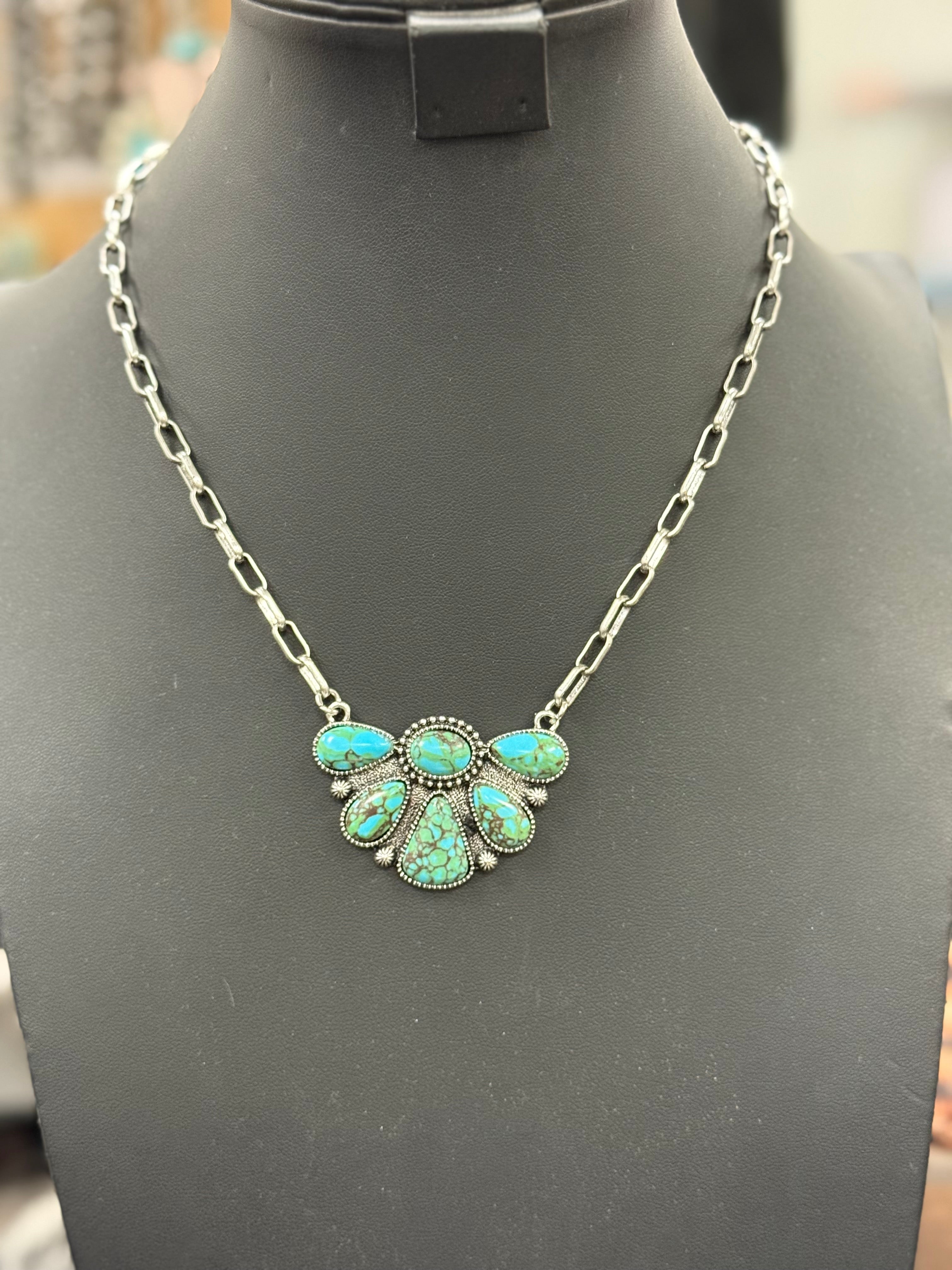 Turquoise Half Cluster Necklace