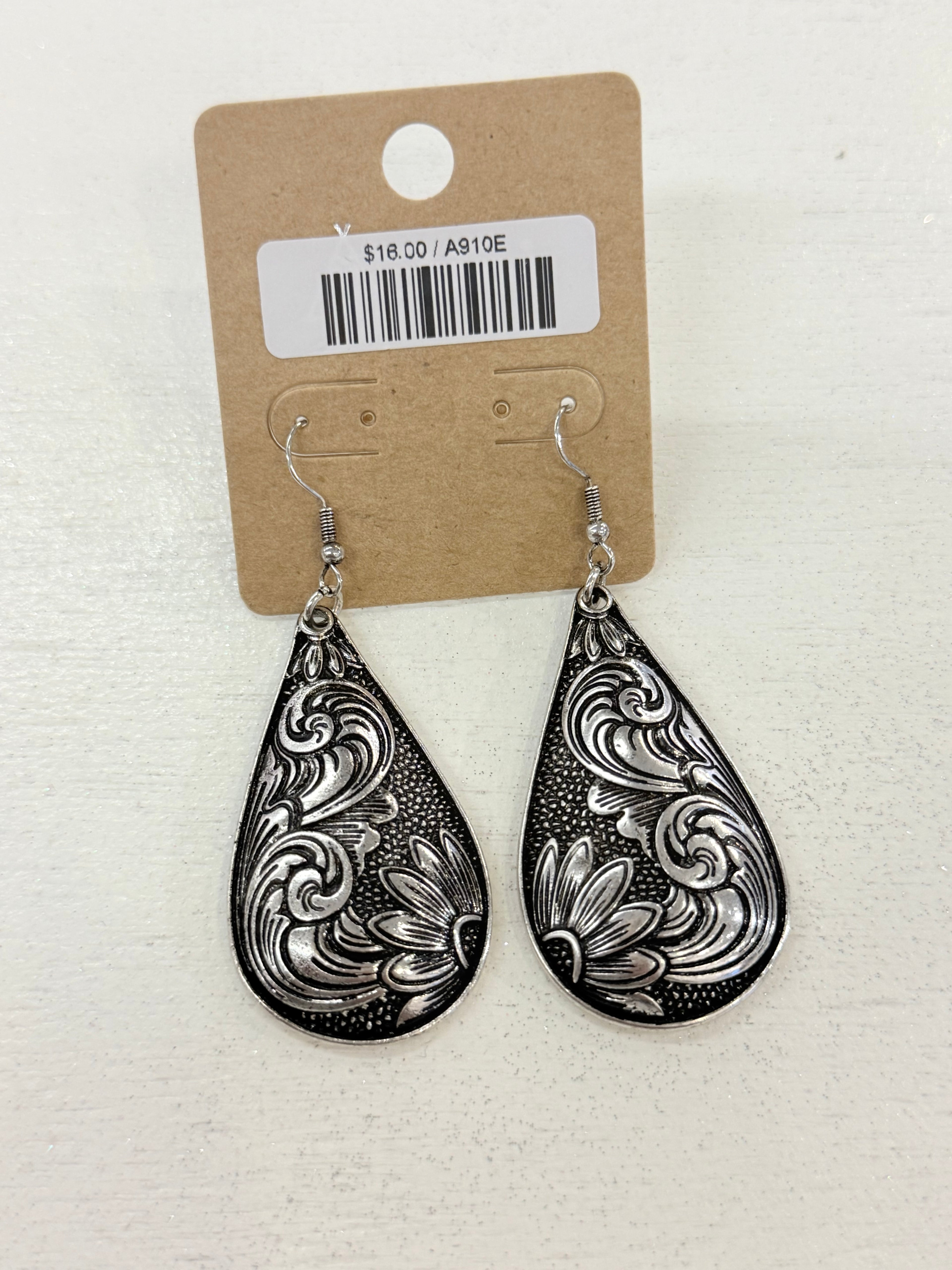 Sunflower Stamped Fishhook Earrings