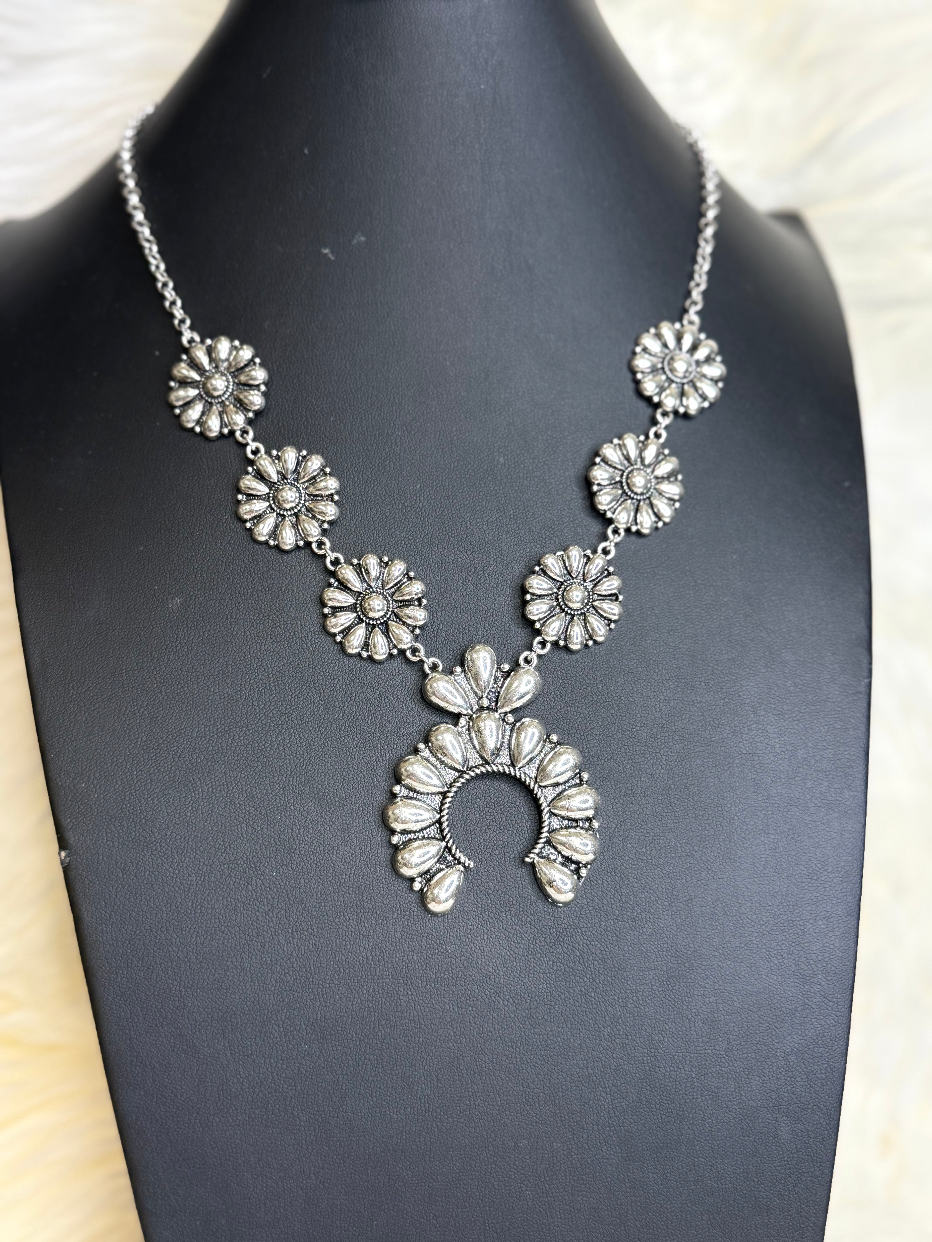Silver Floral Cluster Necklace