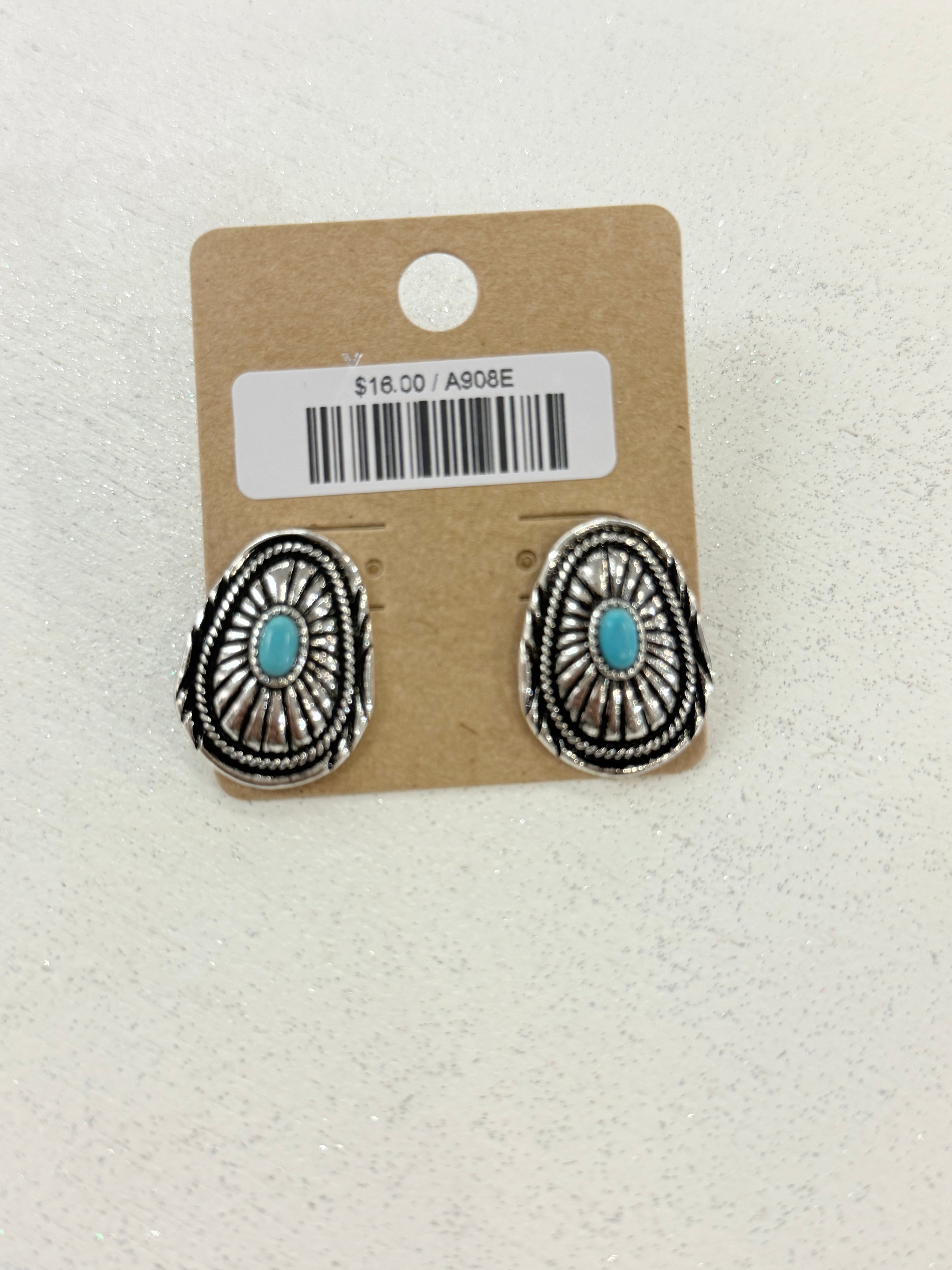 Turquoise Stamped Concho Post Earrings