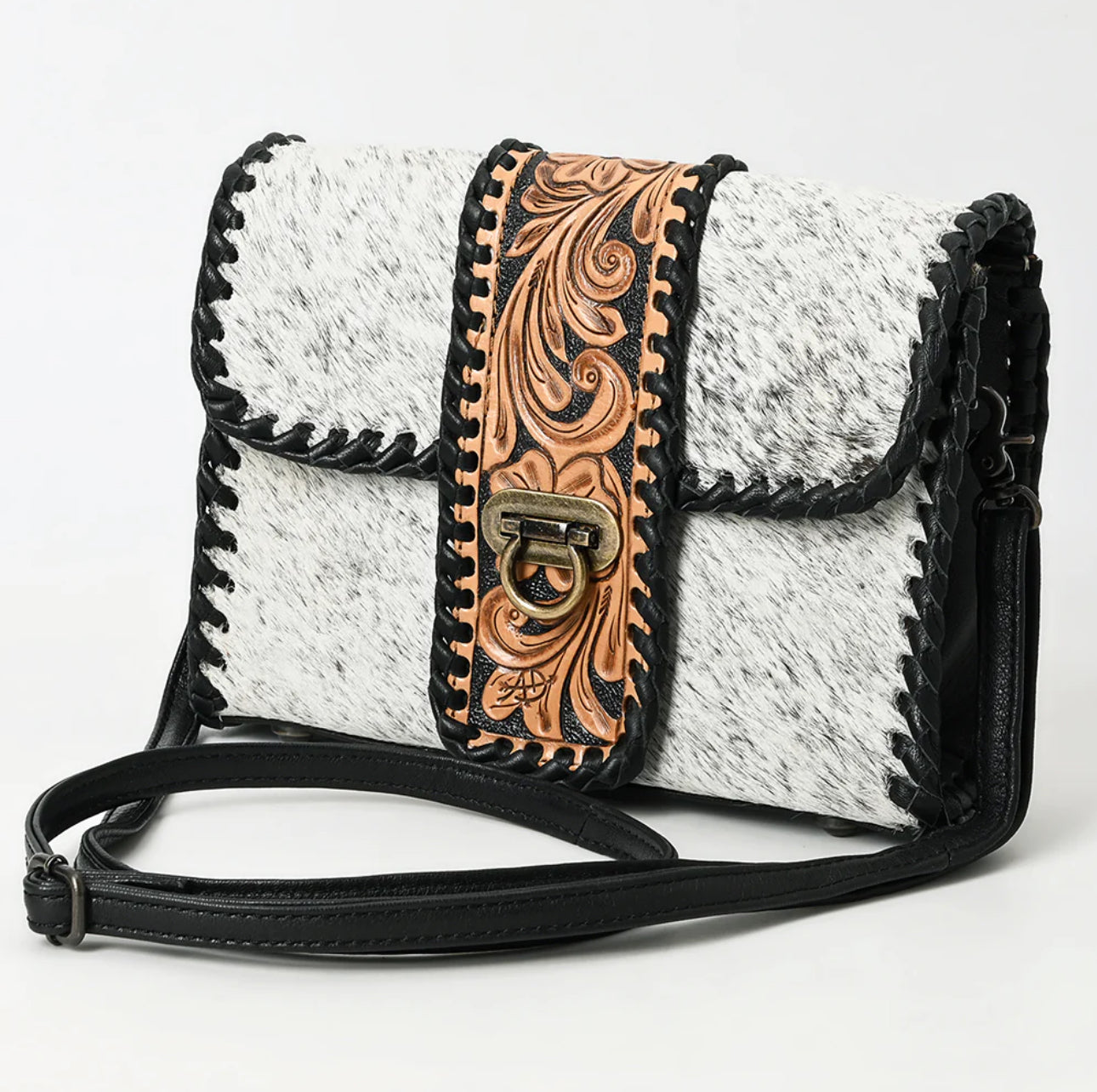 Tooled Leather Salt & Pepper Handbag