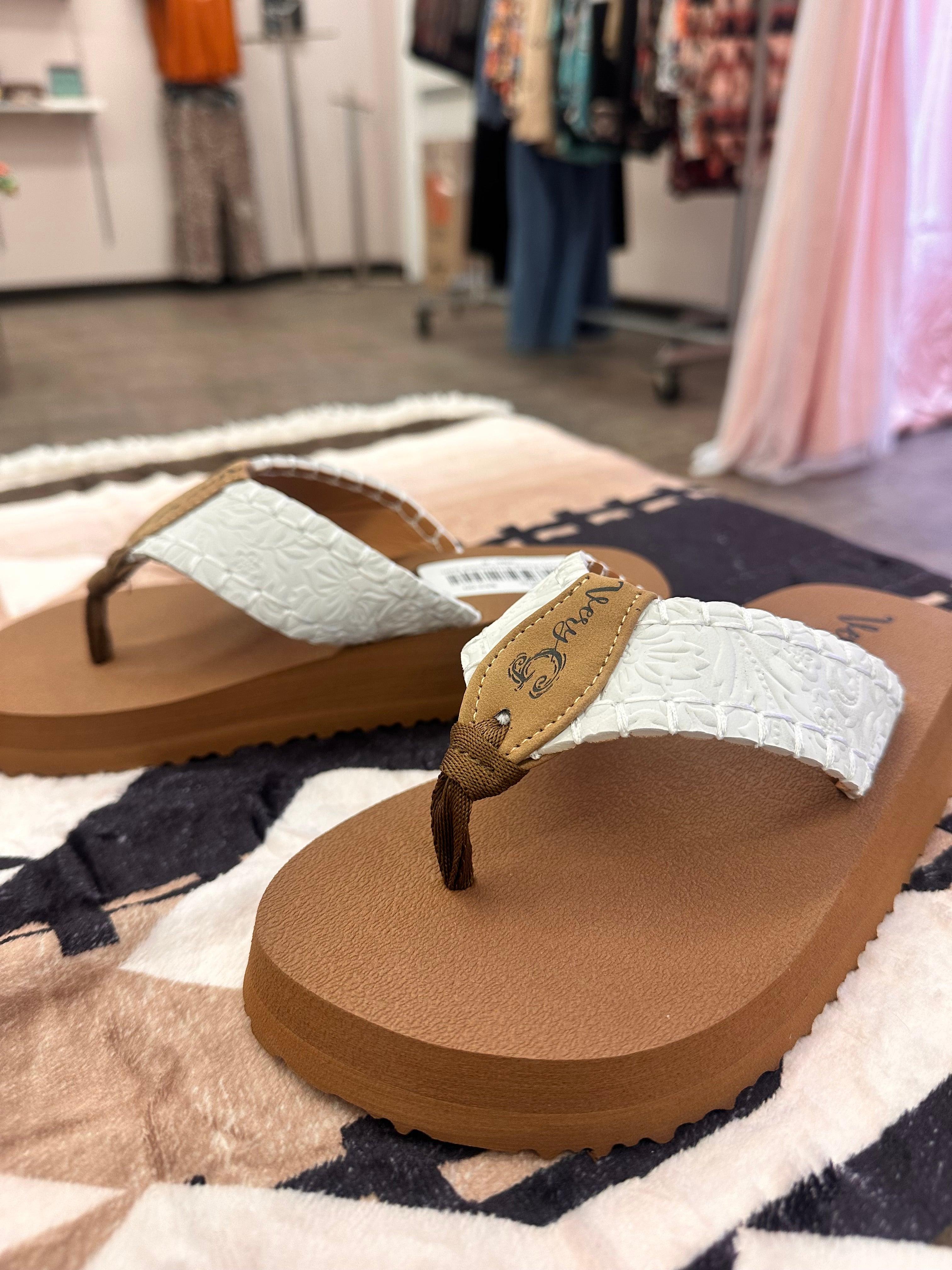 Ivory Floral Embossed Sandals