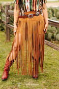 Brown Suede Fringe Skirt