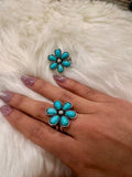 Turquoise Floral Cluster Cuff Ring