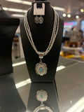 Crystal Concho Pearl Bead Necklace and Earrings Set