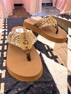 Brown Floral Embossed Sandals