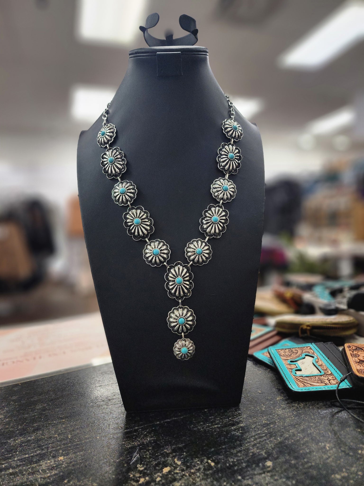 Turquoise Floral Concho Y Necklace