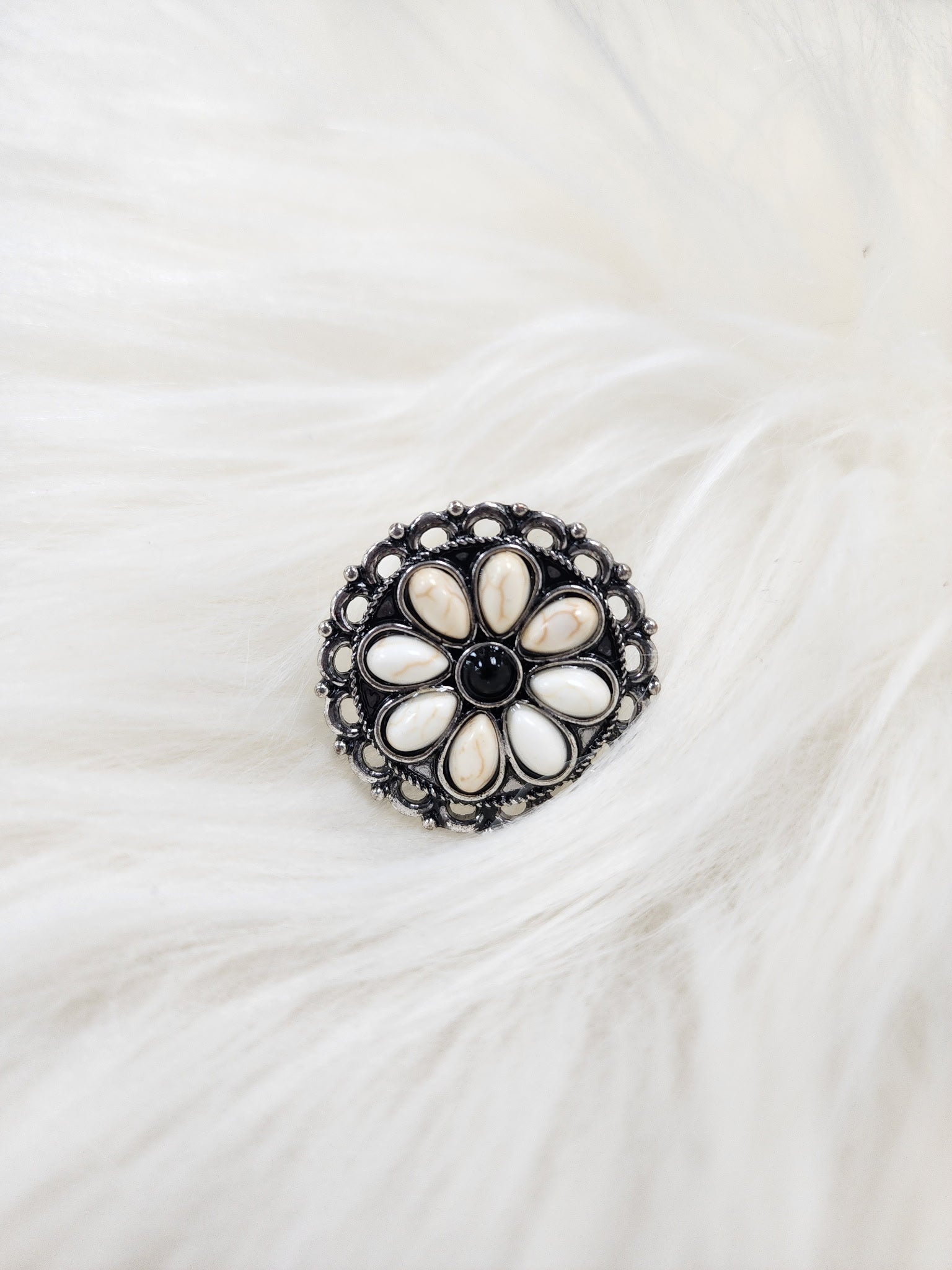 White Floral Cluster Cuff Ring