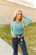 Turquoise Boot Stitch Mesh Top