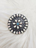 Turquoise/White Round Cluster Cuff Ring