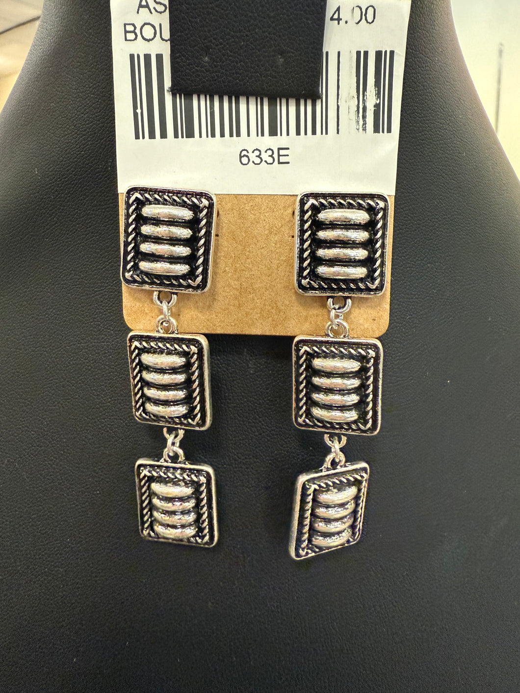 Silver Stamped 3-Tier Post Earrings