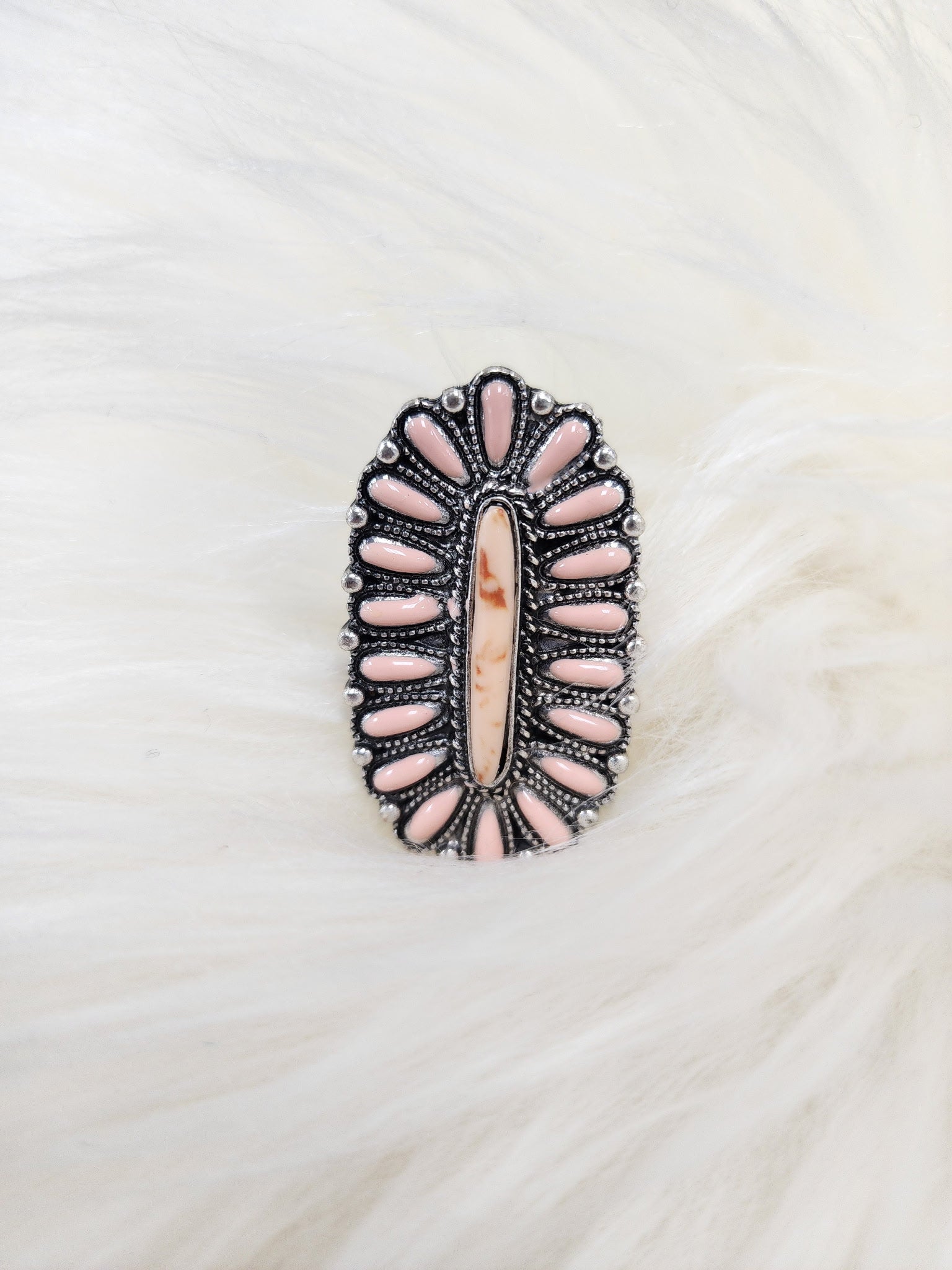 Peach Needlepoint Cluster Cuff Ring