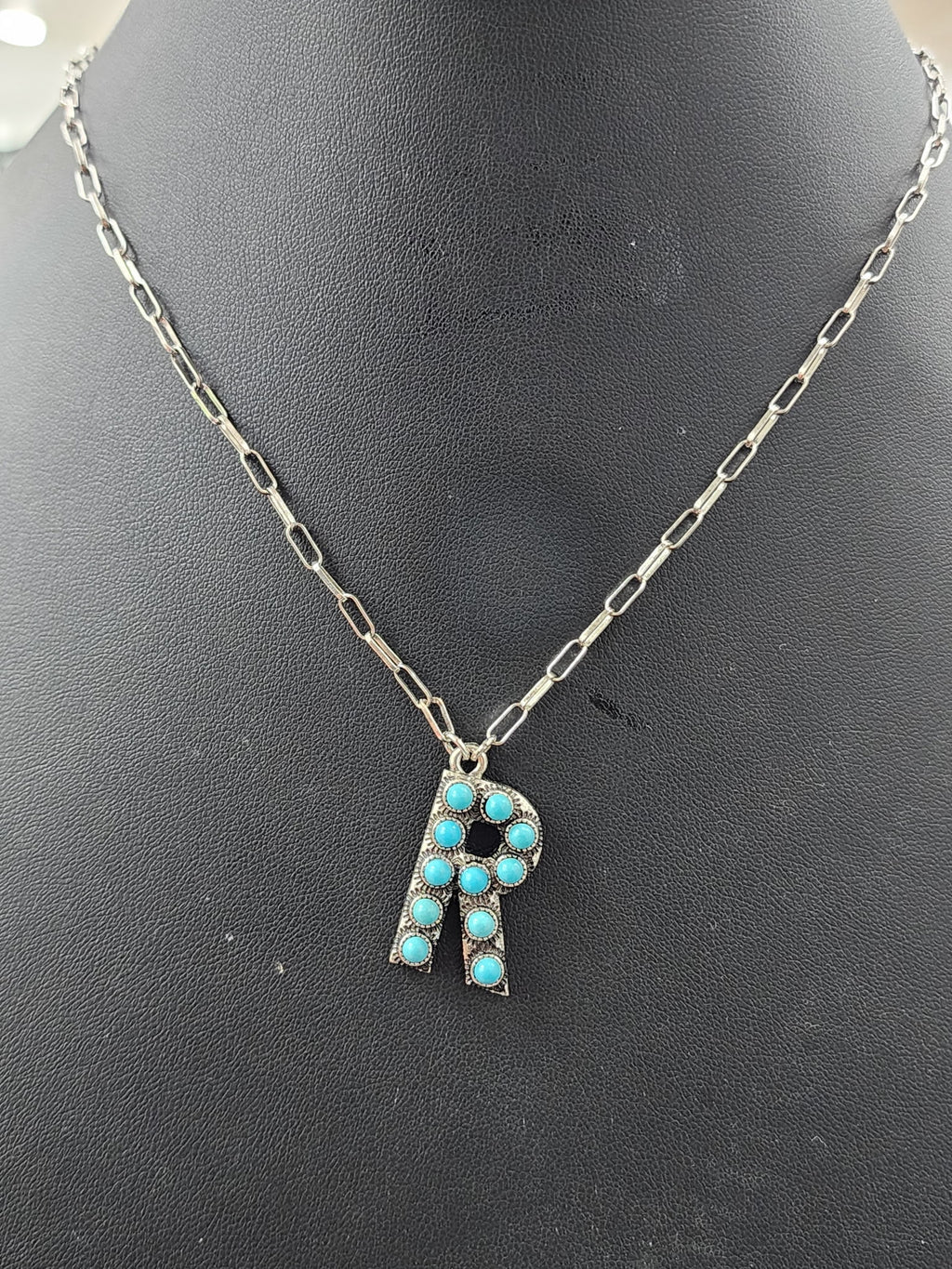 Turquoise Cluster Letter Necklace