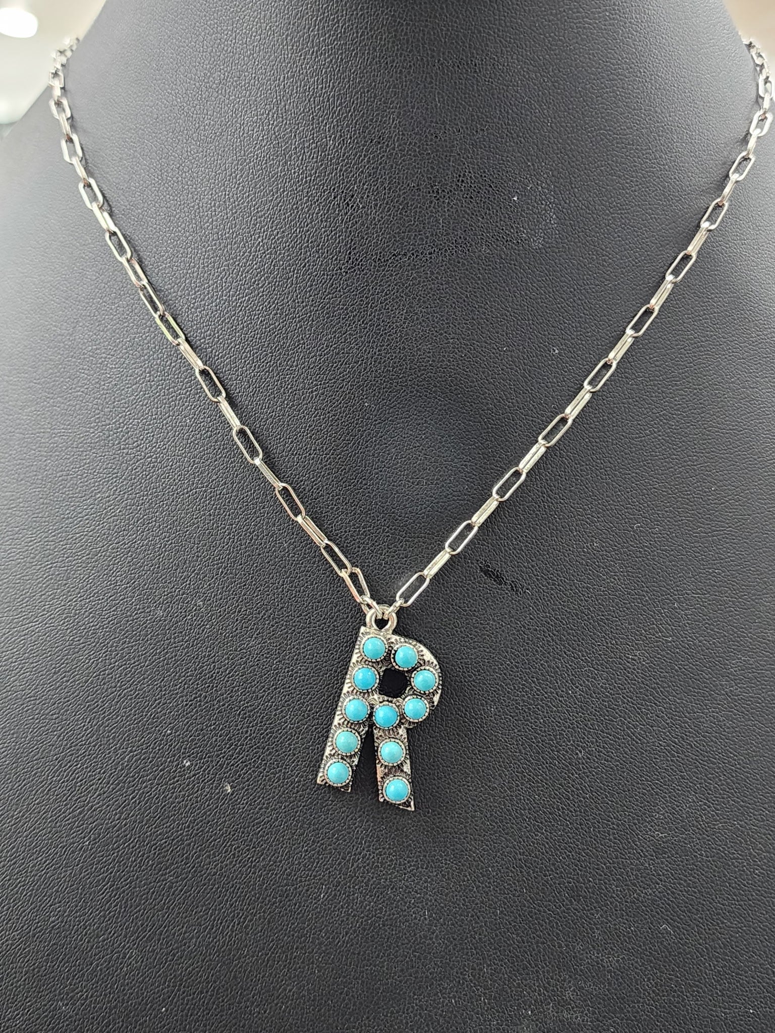 Turquoise Cluster Letter Necklace