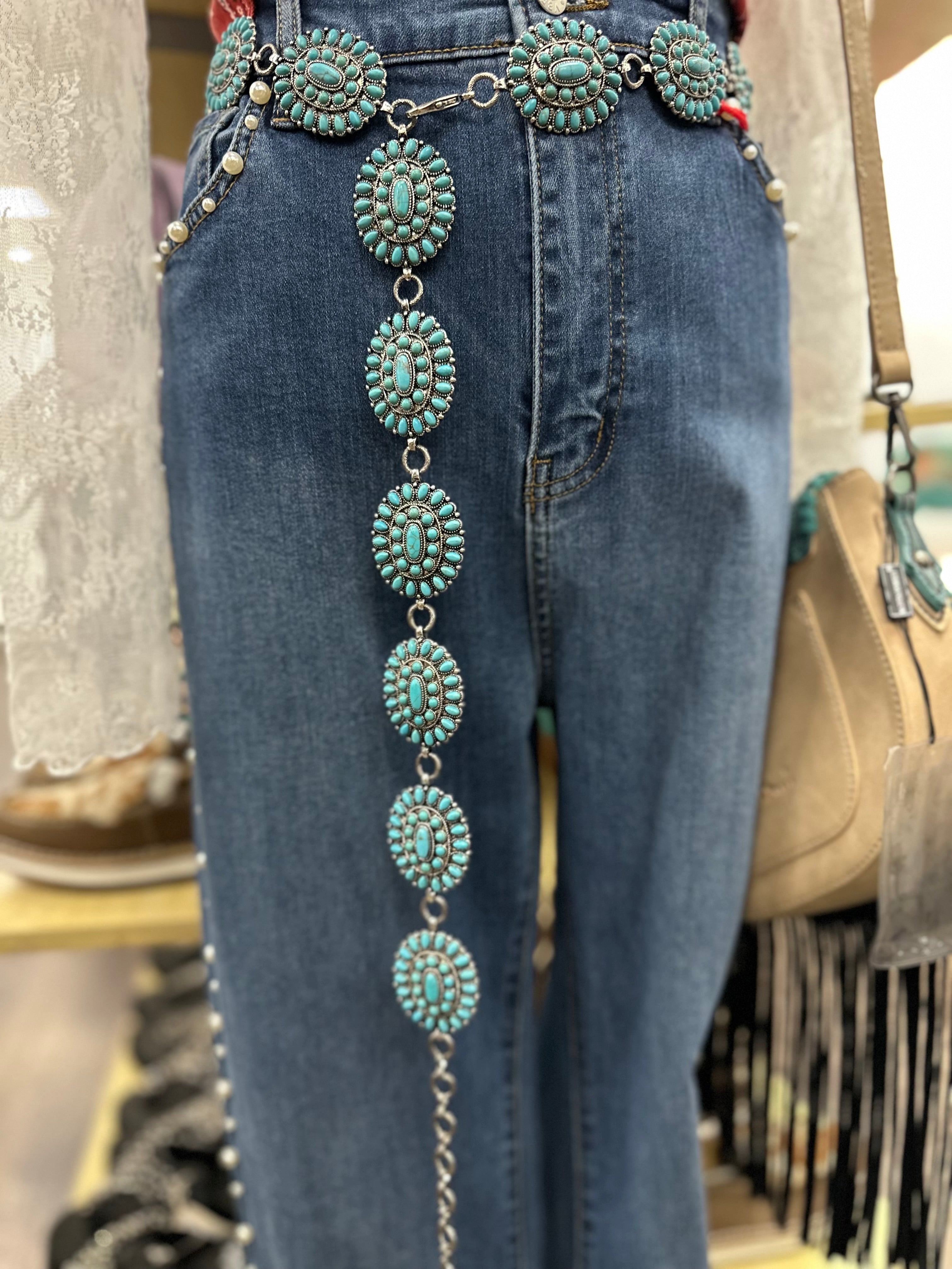 Turquoise Cluster Floral Concho Belt