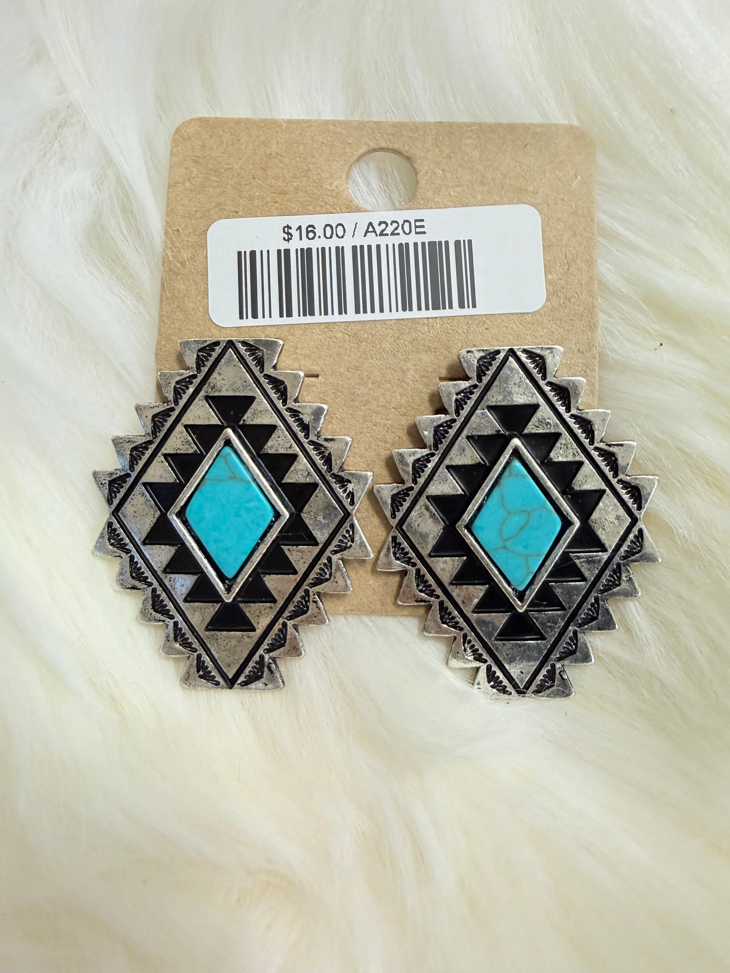 Turquoise Diamond Aztec Post Earrings