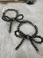 SIlver Pearl Ribbon Stretch Bracelet