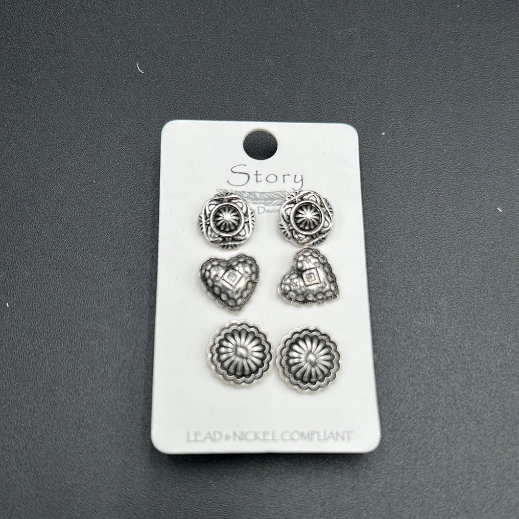 3PC Heart Post Earrings Set