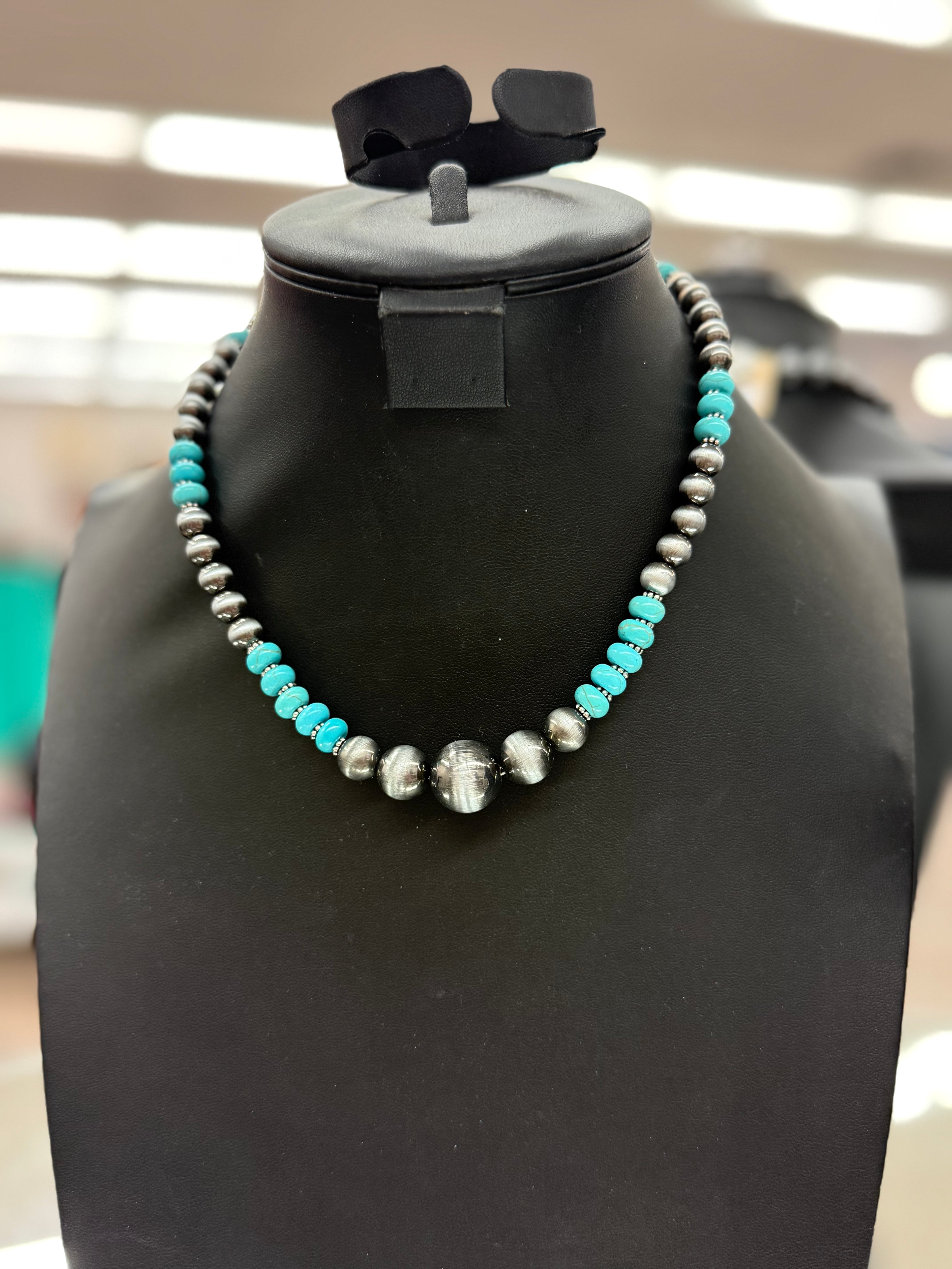 Turquoise Pearl Bead Necklace