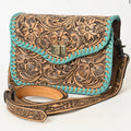 Brown Tooled Leather Stitched Handbag