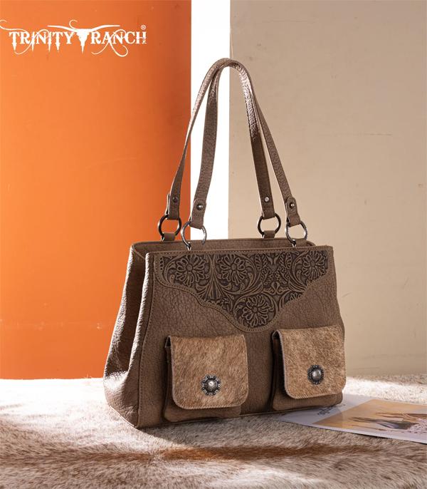 Trinity Ranch Khaki Embossed Cowhide Shoulder Bag
