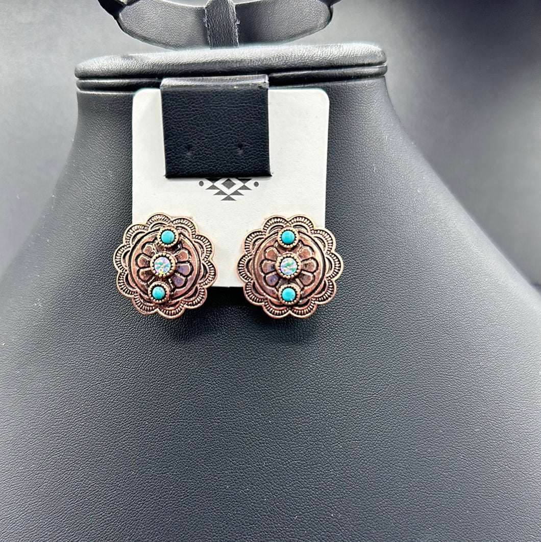 Coppertone Turquoise Concho Post Earrings