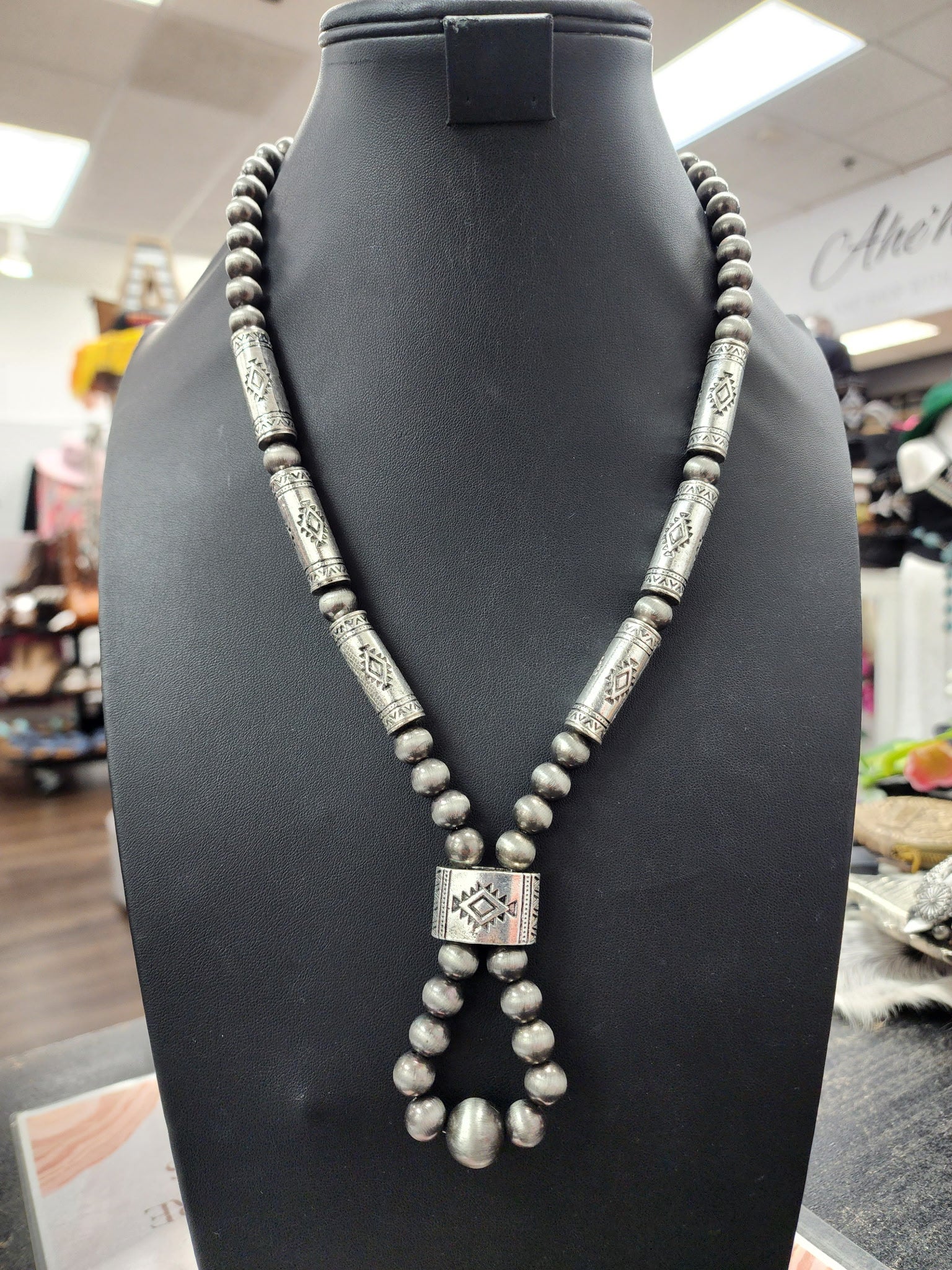 Pearl Stamped Aztec Necklace