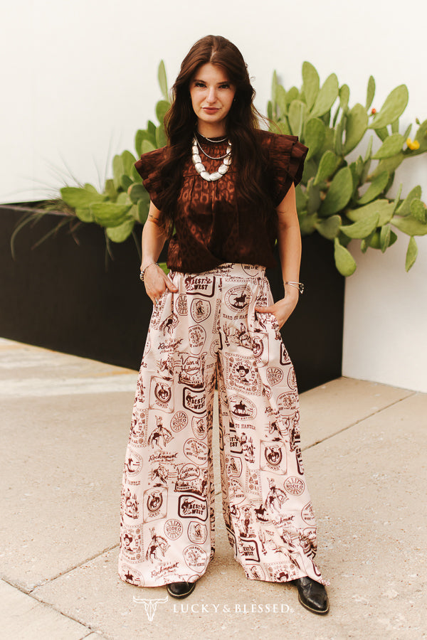 Chocolate Leopard Satin Flutter Top