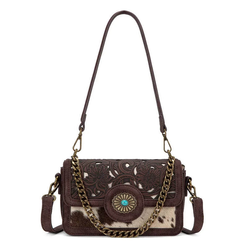 Trinity Ranch Chocolate Floral Concho Crossbody