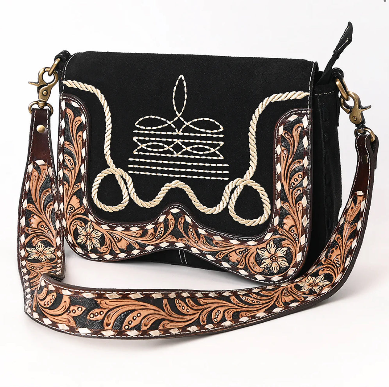 Boot Stitch Tooled Leather Shoulder Bag