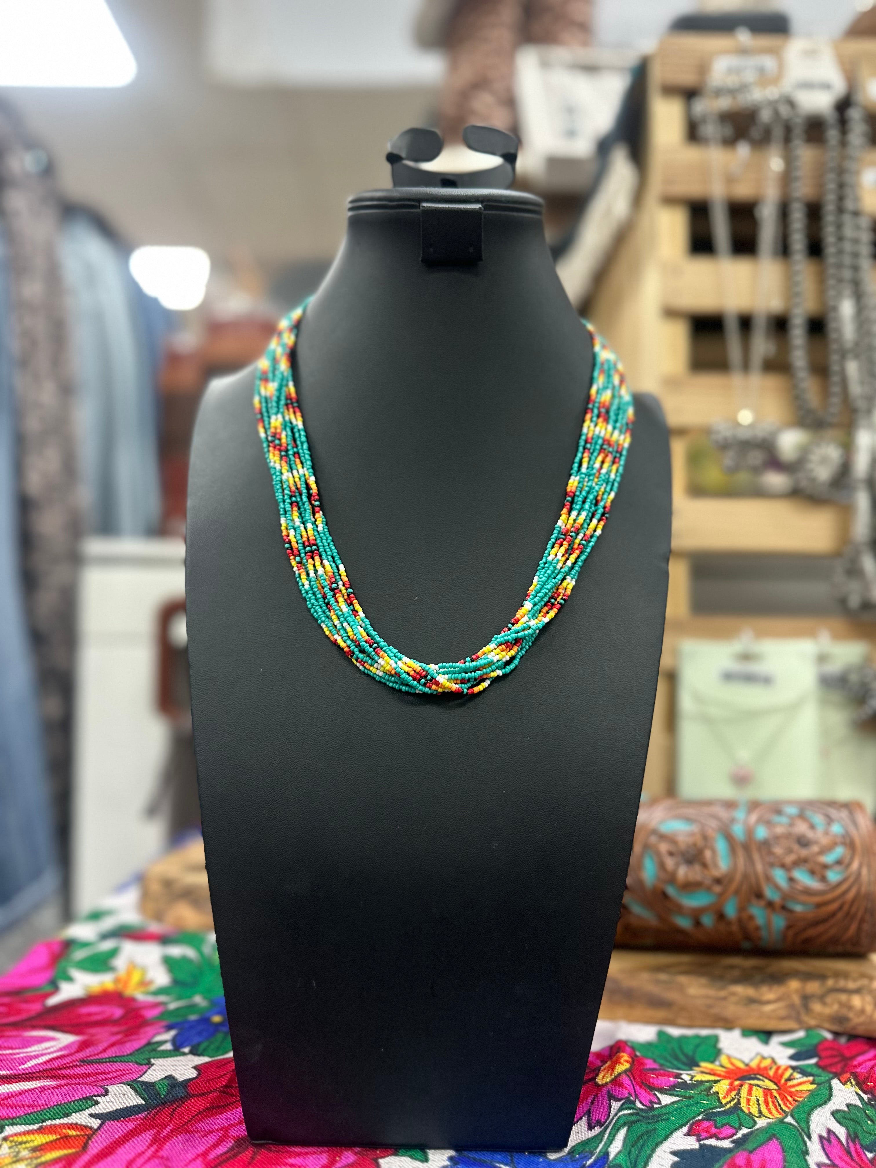 Multi-Colored Layered Bead Necklace and Earrings Set