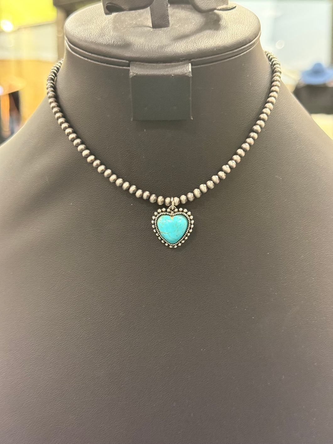 Turquoise Heart Pearl Necklace
