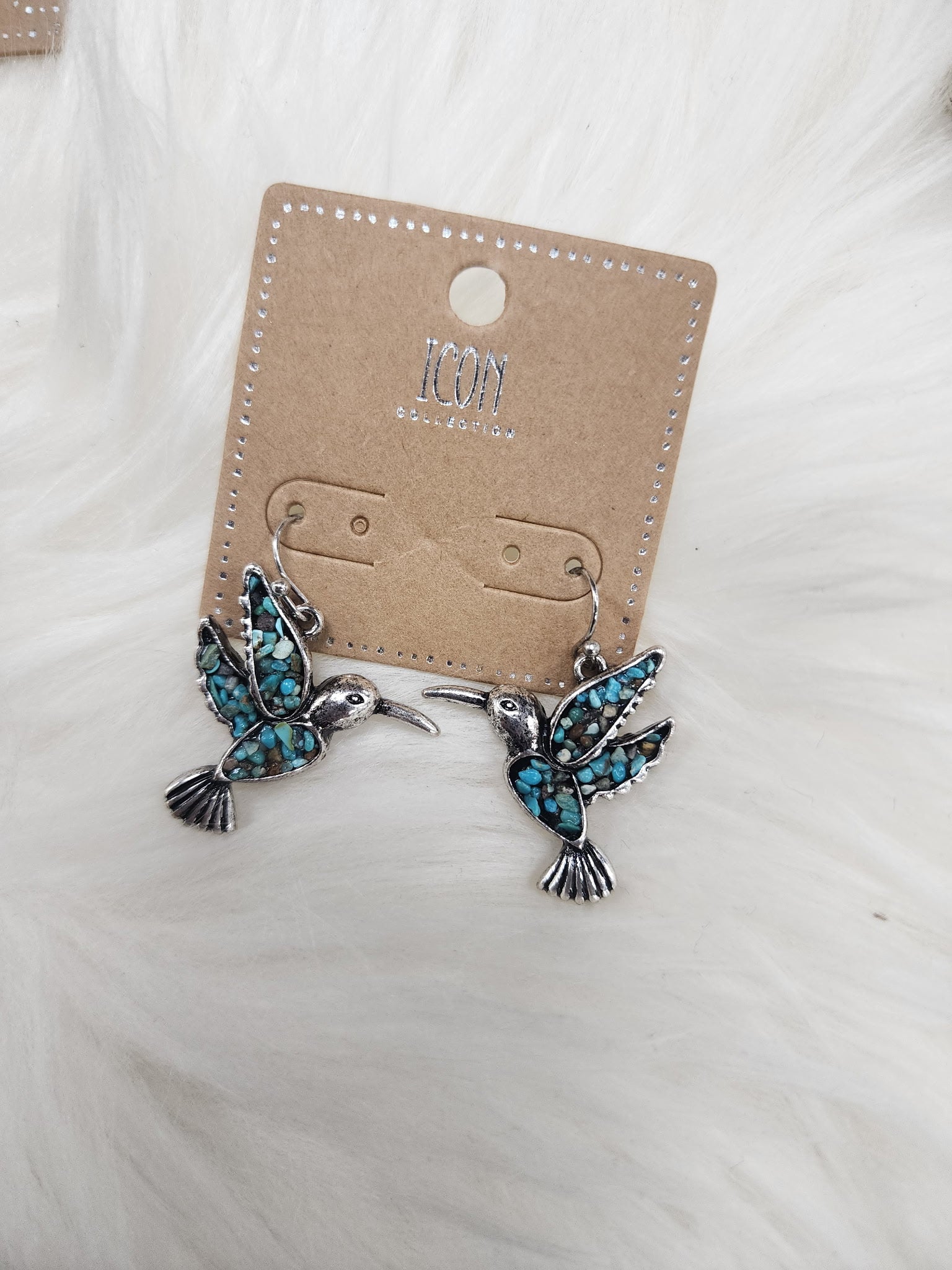 Turquoise Bead Humming Bird Fishhook Earrings