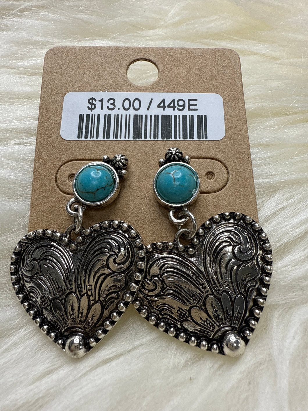 Turquoise Scroll Heart Post Earrings