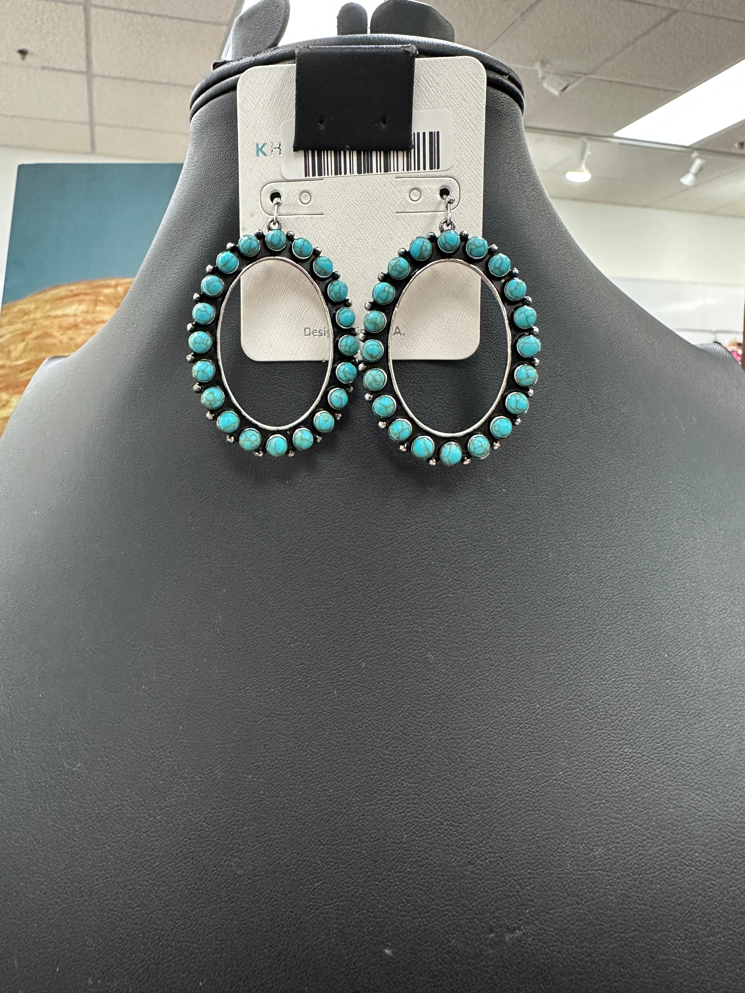 Turquoise Cluster Hoop Fishhook Earrings