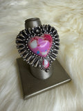 Stamped Pink Heart Stretch Ring