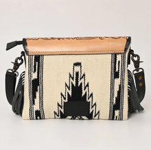 Load image into Gallery viewer, Black Tooled Southwestern Fringe Crossbody
