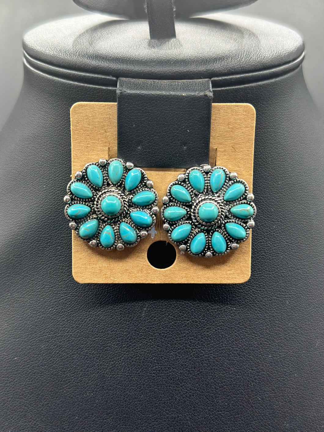 Turquoise Inspired Floral Clip On Earrings