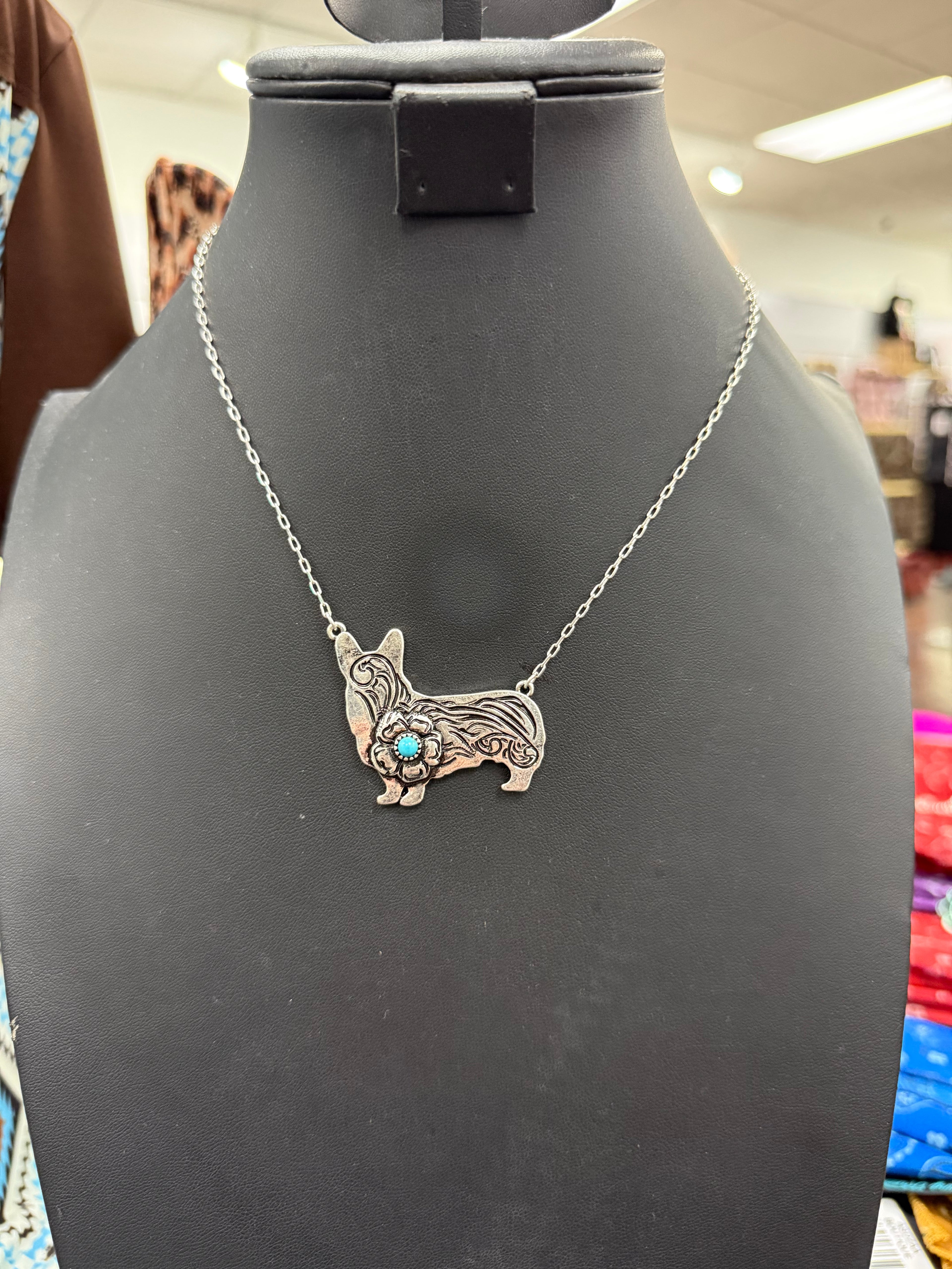 Turquoise Swirl Corgi Pendant Necklace