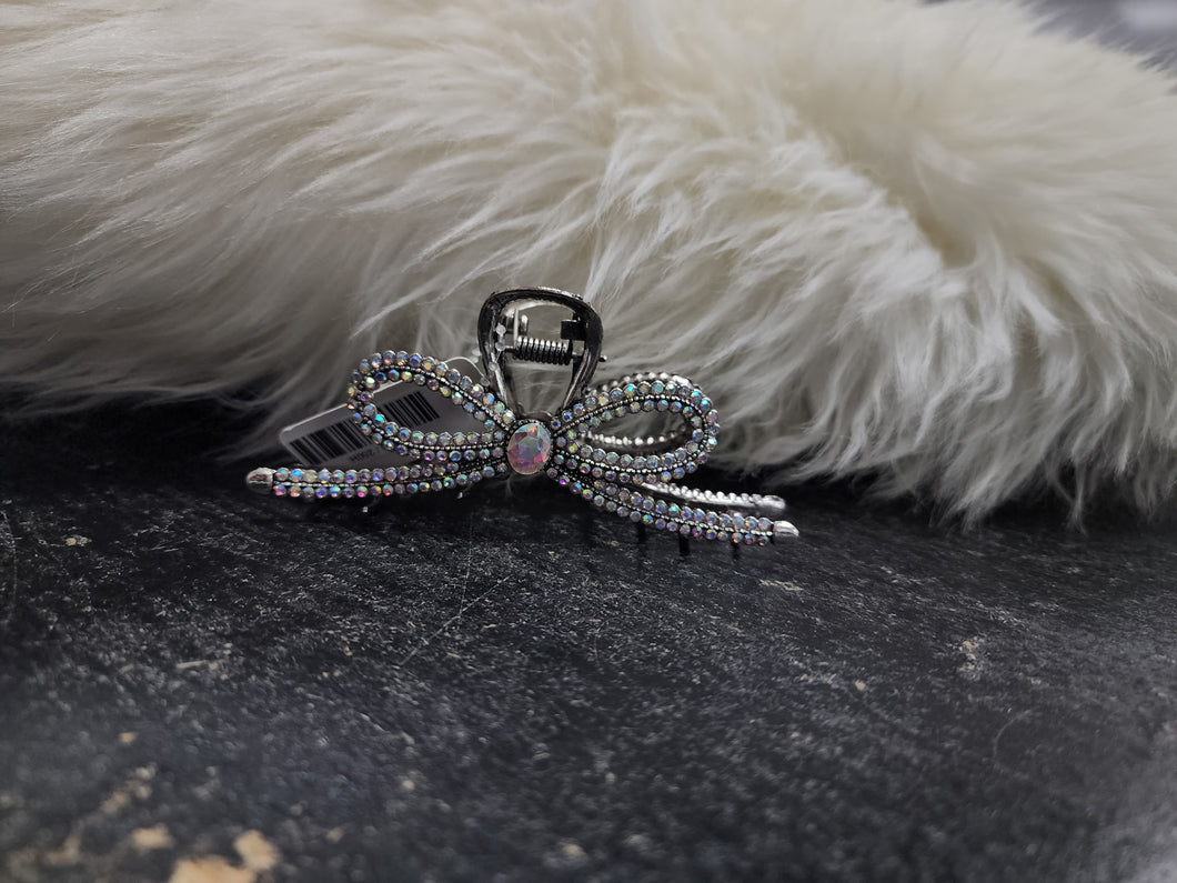 Silver Crystal Ribbon Hair Clip