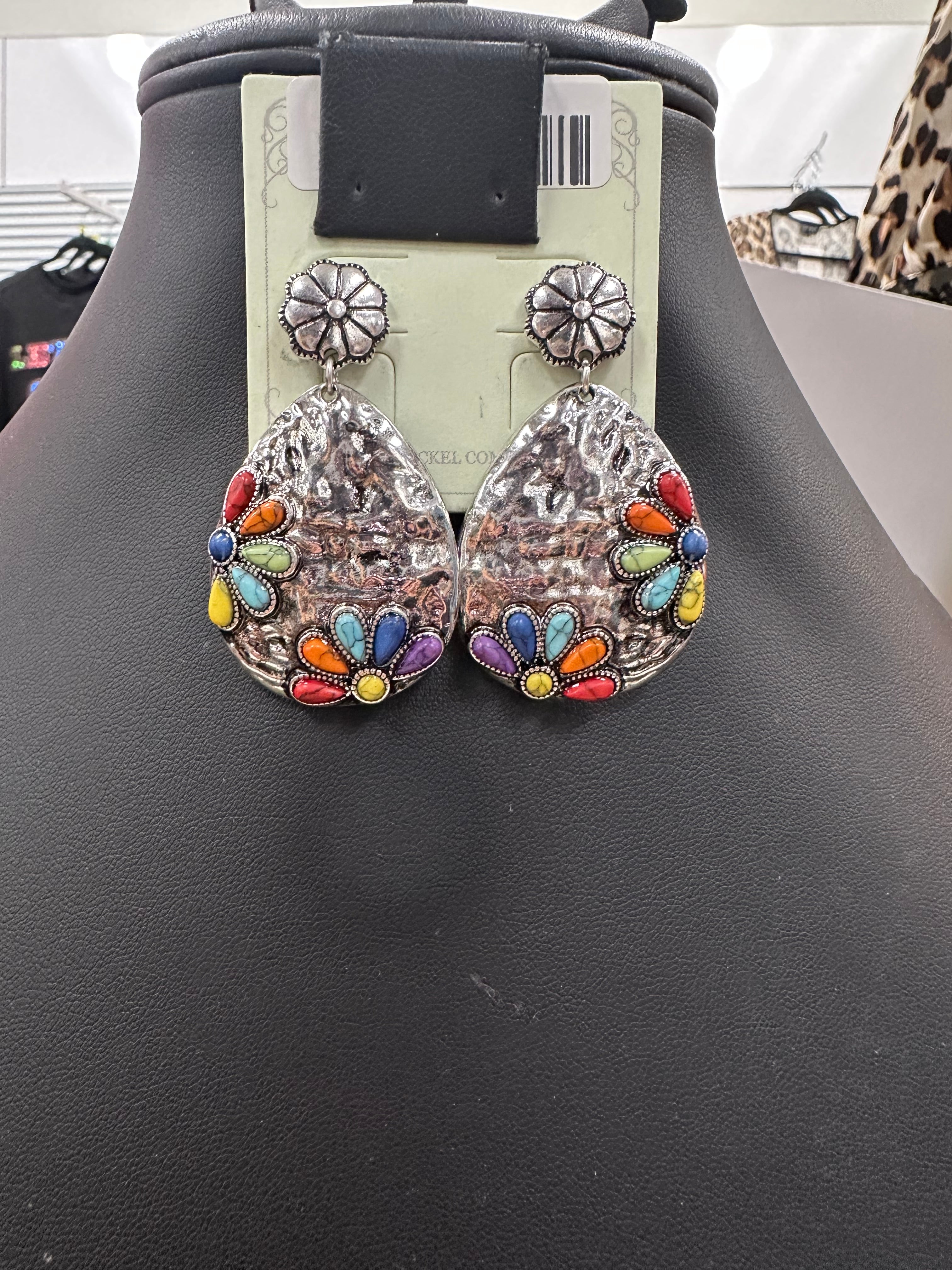 Multi-Colored Floral Cluster Post Earrings