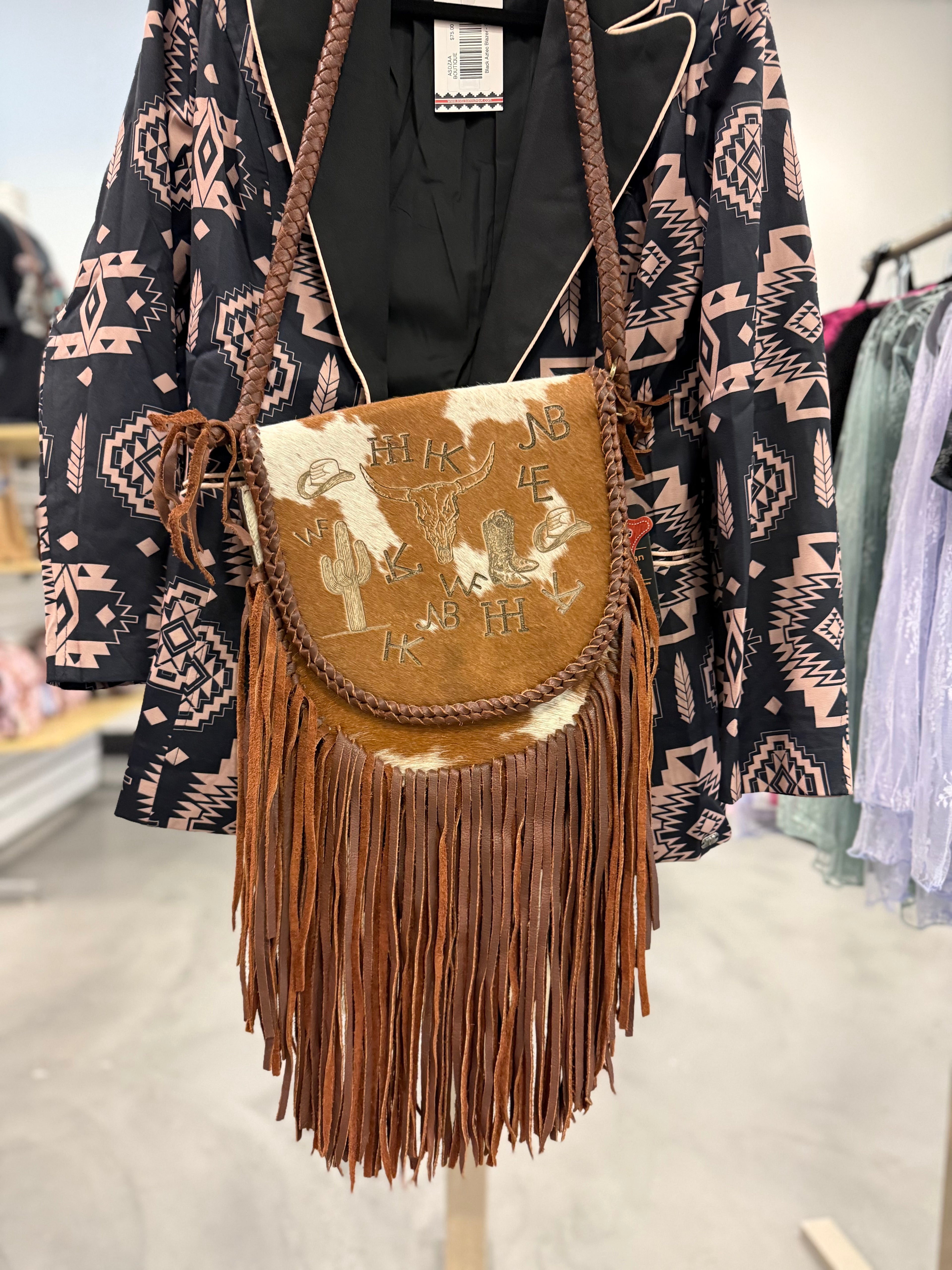 Leather Branded Cowhide Twisted Crossbody