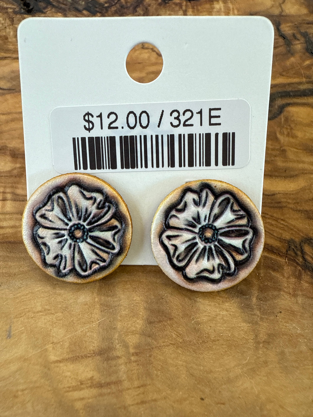 Leather Floral Post Earrings